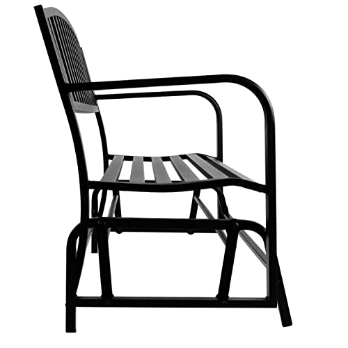 Sunnydaze Outdoor Glider Garden Bench - 50 Inch Black Park Bench - Durable Metal Porch Glider Seat - 2-Person Patio Furniture - Deck Swing - Perfect for Porch, Garden, Sunroom, Backyard or Deck