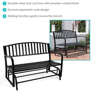 Sunnydaze Outdoor Glider Garden Bench - 50 Inch Black Park Bench - Durable Metal Porch Glider Seat - 2-Person Patio Furniture - Deck Swing - Perfect for Porch, Garden, Sunroom, Backyard or Deck