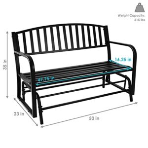 Sunnydaze Outdoor Glider Garden Bench - 50 Inch Black Park Bench - Durable Metal Porch Glider Seat - 2-Person Patio Furniture - Deck Swing - Perfect for Porch, Garden, Sunroom, Backyard or Deck