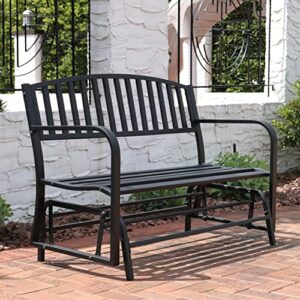 Sunnydaze Outdoor Glider Garden Bench - 50 Inch Black Park Bench - Durable Metal Porch Glider Seat - 2-Person Patio Furniture - Deck Swing - Perfect for Porch, Garden, Sunroom, Backyard or Deck