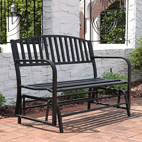 Sunnydaze Outdoor Glider Garden Bench - 50 Inch Black Park Bench - Durable Metal Porch Glider Seat - 2-Person Patio Furniture - Deck Swing - Perfect for Porch, Garden, Sunroom, Backyard or Deck