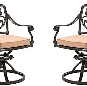 Grepatio 2 Piece Outdoor Patio Swivel Dining Chairs with Cushions, High Back Cast Aluminum Frame, Weather Resistant Metal Furniture for Lawn Garden Backyard (Swivel Rocker Chairs with Khaki Cushions)