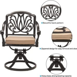 Grepatio 2 Piece Outdoor Patio Swivel Dining Chairs with Cushions, High Back Cast Aluminum Frame, Weather Resistant Metal Furniture for Lawn Garden Backyard (Swivel Rocker Chairs with Khaki Cushions)