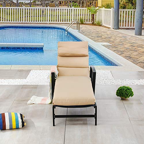 LOKATSE HOME Patio Chaise Lounge Chair Outdoor Furniture Reclining Adjustable with Cushion and Soft Pillow for Pool, Deck, Yard, Khaki