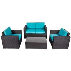 Peach Tree 4 PCs Outdoor Wicker Rattan Sofa Set Armrest Sofa with Coffee Table Patio Furniture Sectional Set with Washable Removable Cushions Backyard Pool