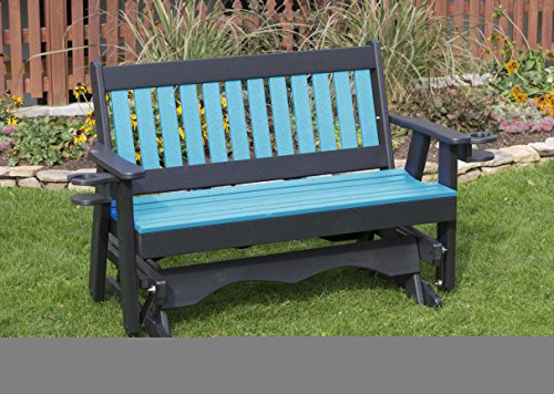 Ecommersify Inc 5FT-Aruba Blue-Poly Lumber Mission Porch Glider with Cupholder arms Heavy Duty Everlasting PolyTuf HDPE - Made in USA - Amish Crafted