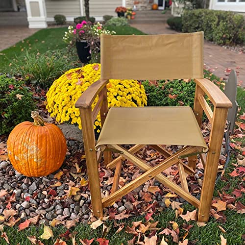 Patio Wise Classic Wooden Folding Director's Chair, 18-Inch Foldable Indoor/Outdoor Seat, Collapsible & Portable Style, 23.5" W x 20" D x 33.5" H, Wood Frame & Arms with Heavy-Duty Tan Canvas