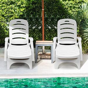 Tangkula Outdoor Chaise Lounge Chair, Adjustable 5-Posistion Recliner Chair with Built-in Wheels, Weather-Resistance Folding Lounge for Patio, Backyard, Poolside and Beach (1, White)