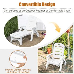 Tangkula Outdoor Chaise Lounge Chair, Adjustable 5-Posistion Recliner Chair with Built-in Wheels, Weather-Resistance Folding Lounge for Patio, Backyard, Poolside and Beach (1, White)