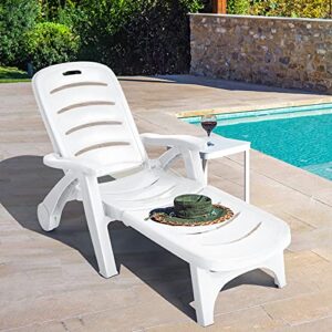 Tangkula Outdoor Chaise Lounge Chair, Adjustable 5-Posistion Recliner Chair with Built-in Wheels, Weather-Resistance Folding Lounge for Patio, Backyard, Poolside and Beach (1, White)