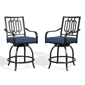 ulax furniture outdoor 2-piece counter height swivel bar stools high patio dining chair set (navy)