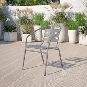 emma + oliver silver metal stack chair with aluminum slats