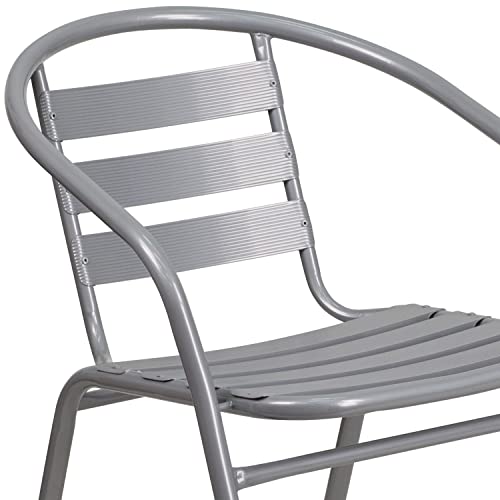 EMMA + OLIVER Silver Metal Stack Chair with Aluminum Slats