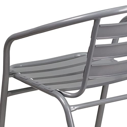 EMMA + OLIVER Silver Metal Stack Chair with Aluminum Slats