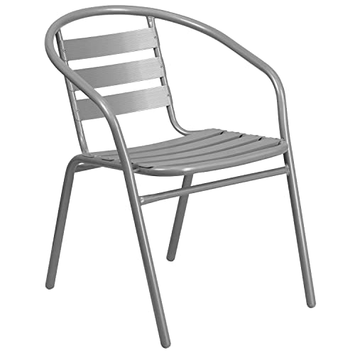 EMMA + OLIVER Silver Metal Stack Chair with Aluminum Slats