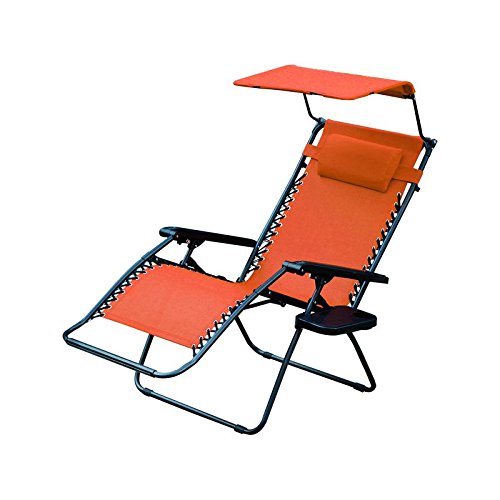 Jeco Oversized Zero Gravity Chair with Sunshade and Drink Tray, Orange