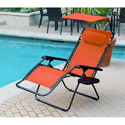 Jeco Oversized Zero Gravity Chair with Sunshade and Drink Tray, Orange