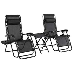 okvac zero gravity chair set of 2 with side table, adjustable foldable patio lounge recliner w/pillow&cup holder, for in/outdoor, poolside, garden, camping, lawn, yard, beach, 310lbs capacity