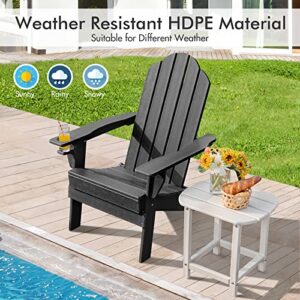 Giantex Adirondack Chair Outdoor Folding Chairs, HDPE Weather Resistant Patio Chair with Built-in Cup Holder Lawn Chair for Patio, Backyard, Balcony, Deck Outside Plastic Fire Pit Chair(1, Black)