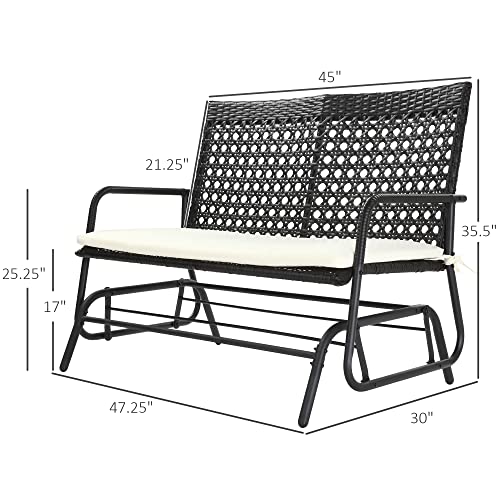 Outsunny 2-Person Outdoor Glider Bench, Handwoven PE Plastic Rattan Furniture, Cushioned Rocking Chair Loveseat for Backyard Garden Porch, Brown