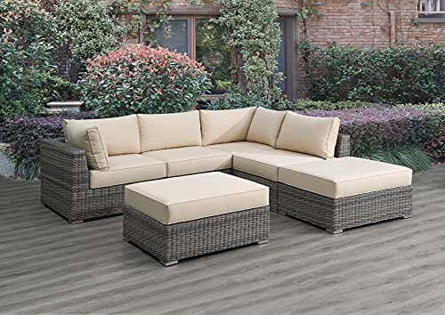 simple relax Tessio Outdoor Modular Patio Resin Wicker Ottoman in Beige