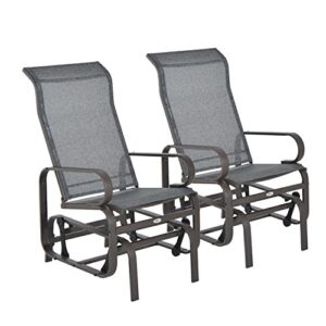 outsunny set of 2 outdoor patio glider rocking chair fabric metal mesh – brown