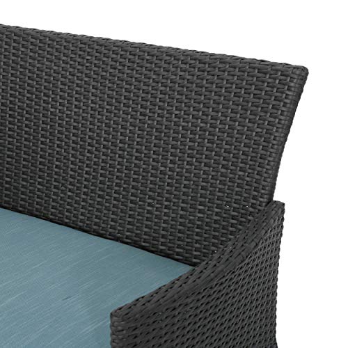 Christopher Knight Home Malta Outdoor Wicker Loveseat and Coffee Table Set with Water Resistant Cushions, Grey / Teal Cushion