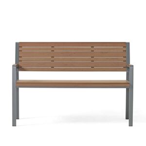 christopher knight home davos outdoor bench, dark grey + silk-screen brown