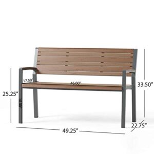 Christopher Knight Home Davos Outdoor Bench, Dark Grey + Silk-Screen Brown