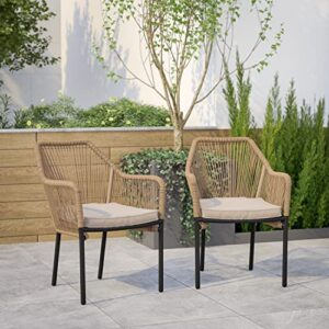 emma + oliver talmadge natural woven all-weather outdoor two-piece club chair set with coordinating ivory cushions for porch, backyard and patio