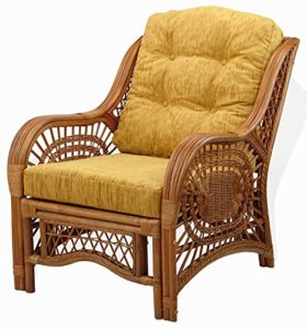 sk new interiors malibu lounge living accent armchair natural rattan wicker handmade design with light brown cushion, colonial