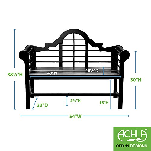 Achla Designs OFB-11 Lutyens Indoor/Outdoor Garden Bench, Black, 4 ft