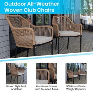 Merrick Lane Magnolia Outdoor Furniture Sets 2 Piece Natural All-Weather Woven Patio Chairs with Ivory Cushions
