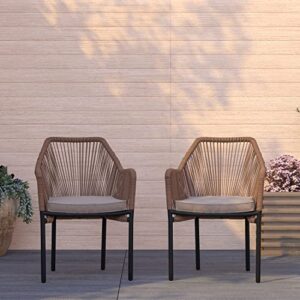 Merrick Lane Magnolia Outdoor Furniture Sets 2 Piece Natural All-Weather Woven Patio Chairs with Ivory Cushions