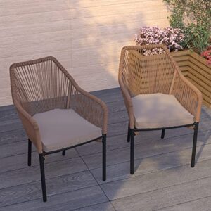 Merrick Lane Magnolia Outdoor Furniture Sets 2 Piece Natural All-Weather Woven Patio Chairs with Ivory Cushions