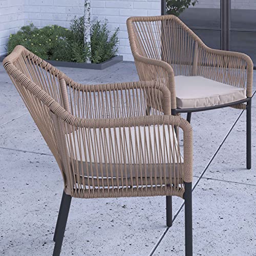 Merrick Lane Magnolia Outdoor Furniture Sets 2 Piece Natural All-Weather Woven Patio Chairs with Ivory Cushions