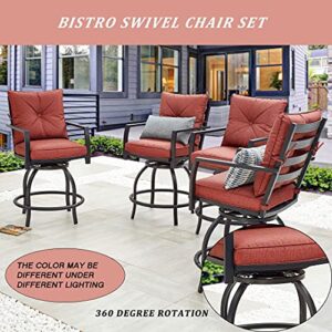 LOKATSE HOME Outdoor Swivel Bistro Chairs Patio Metal Furniture Height Bar Stool with Cushion, Set of 4, Red