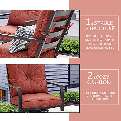 LOKATSE HOME Outdoor Swivel Bistro Chairs Patio Metal Furniture Height Bar Stool with Cushion, Set of 4, Red