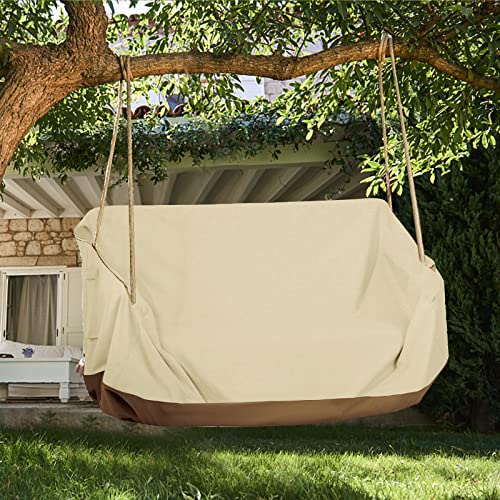 skyfiree Porch Swing Cover Waterproof, Outdoor Swing Covers for Hanging Swing 56"x32"x25",Beige&Coffee