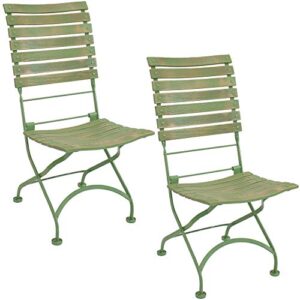 Sunnydaze Cafe Couleur European Chestnut Wooden Folding Bistro Chair - Portable, Compact Side Chair - Indoor or Outdoor Use - Patio, Deck, Balcony, Camping and Spare Seating - Green - Set of 2