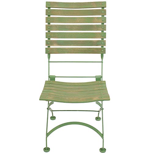 Sunnydaze Cafe Couleur European Chestnut Wooden Folding Bistro Chair - Portable, Compact Side Chair - Indoor or Outdoor Use - Patio, Deck, Balcony, Camping and Spare Seating - Green - Set of 2