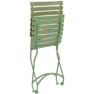 Sunnydaze Cafe Couleur European Chestnut Wooden Folding Bistro Chair - Portable, Compact Side Chair - Indoor or Outdoor Use - Patio, Deck, Balcony, Camping and Spare Seating - Green - Set of 2