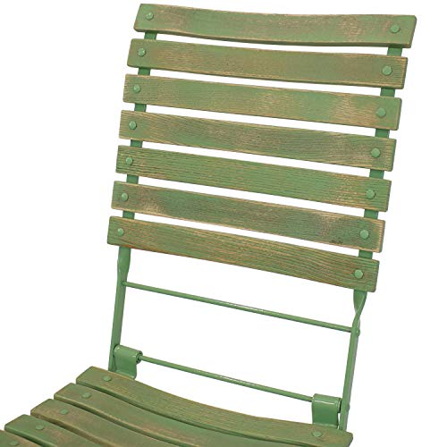 Sunnydaze Cafe Couleur European Chestnut Wooden Folding Bistro Chair - Portable, Compact Side Chair - Indoor or Outdoor Use - Patio, Deck, Balcony, Camping and Spare Seating - Green - Set of 2