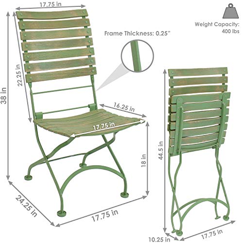 Sunnydaze Cafe Couleur European Chestnut Wooden Folding Bistro Chair - Portable, Compact Side Chair - Indoor or Outdoor Use - Patio, Deck, Balcony, Camping and Spare Seating - Green - Set of 2