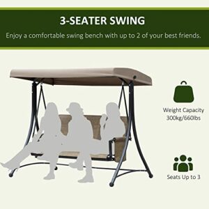 Outsunny 3-Seat Patio Swing Chair, Outdoor Porch Swing Glider with Adjustable Canopy, Side Pouches, Breathable Seat and Back, for Garden, Poolside, Backyard, Brown