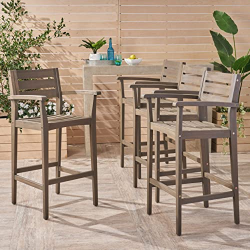 Great Deal Furniture Blair Outdoor Rustic Acacia Wood Barstool (Set of 2), Light Brown and Teak