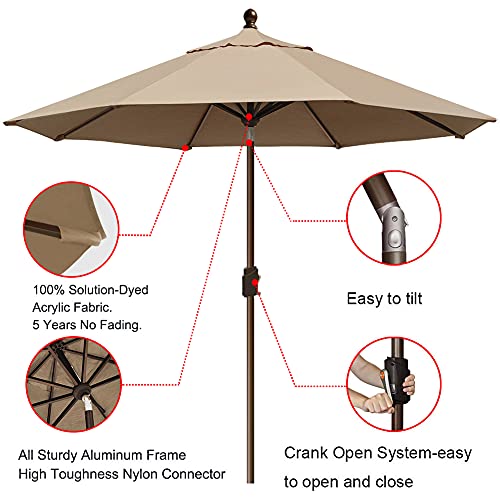 EliteShade USA 10-Year-Non-Fading Sunumbrella 9Ft Market Umbrella Patio Umbrella Outdoor Table Umbrella with Ventilation,Heather Beige