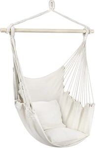 sorbus stylish swing chair – fine cotton weave for super comfort & durability- hanging hammock chair w/2 seat cushions- portable outdoor hanging chair w/hardware kit – indoor outdoor use – max 265lbs