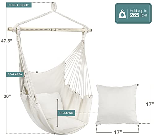 Sorbus Stylish Swing Chair - Fine Cotton Weave for Super Comfort & Durability- Hanging Hammock Chair w/2 Seat Cushions- Portable Outdoor Hanging Chair w/Hardware Kit - Indoor Outdoor Use - Max 265lbs