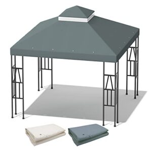 folawo 10′ x 10′ gazebo replacement canopy double tier gazebo covers for yard patio garden canopy sunshade (dark gray)